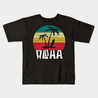 Aloha Hawaii Hawaiian Island Surfboard Retro Vintage Style Kids T-Shirt